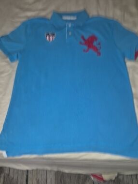 Express Bright Blue Polo with Red Embroidered Crest
